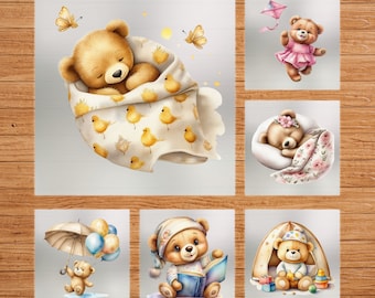 Sleeping Teddy Bears DTF Transfer: Iron-On Decals for Kids