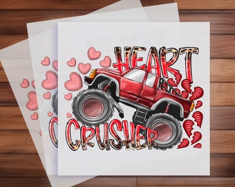 Heart Crusher Monster Truck DTF Transfer: Valentine&#39;s Day Apparel