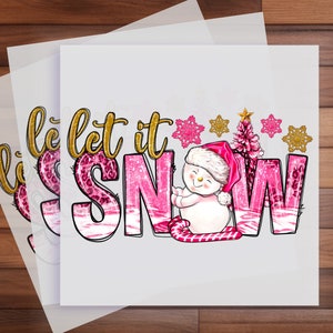 Pink Let It Snow DTF Transfer - Whimsical Snowflake Design for Unique Christmas Apparel - Colorful Winter Fashion Customization
