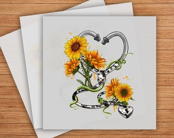 Western Sunflower Stethoscope DTF Transfer: Country Healthcare Apparel