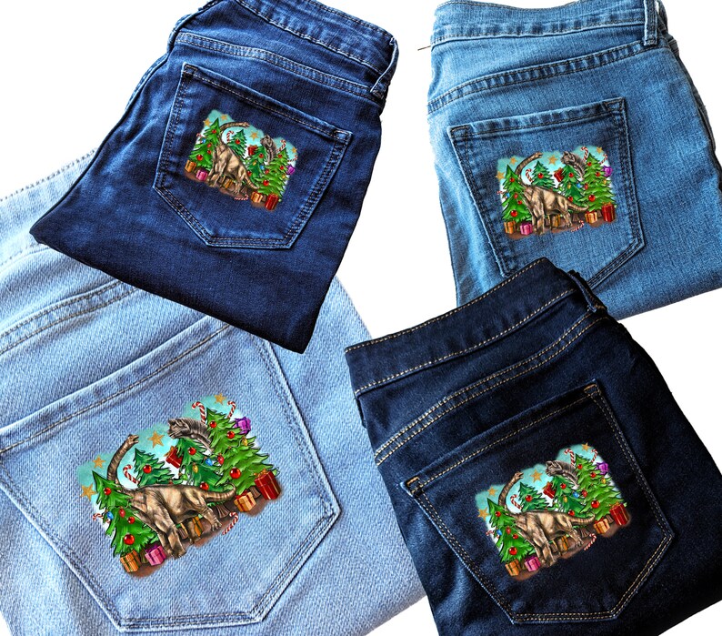 Christmas Brachiosaurus Trees DTF Transfer, Playful Dinosaur Ironon