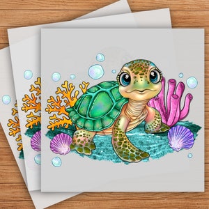 Sea Turtle DTF Transfer, Cute Ocean Animal Design, Ready-to-Press Graphic for Marine Life Apparel, Adorable Sea Turtle Illustration