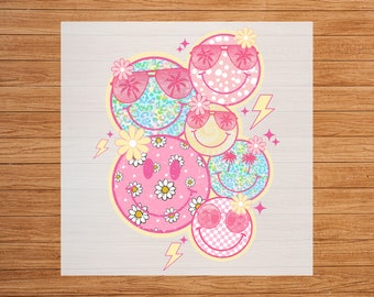 Smile Face Collage, Distressed Smile Beach Vibes DTF Transfer, Ready to Press, Iron On Decal, Custom Apparel, DIY Craft, Easy Application