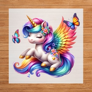 Baby Unicorn Watercolor Clipart DTF Transfer, Whimsical Design, Perfect Customizing Kids&#39; Apparel, Easy to Apply, Ready to Press, Unique DIY
