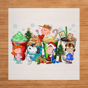 Christmas Coffee Cups DTF Transfer, Festive Holiday Design, Perfect for Christmas Apparel, Ready Press, Iron on Decal, Merry Christmas, DIY
