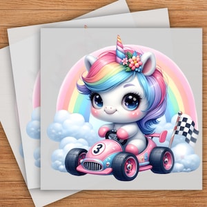Baby Cute Unicorn Car DTF Transfer, Adorable Adventure Design, High-Quality Print, Ready to Press, Perfect for DIY Projects, Kids&#39; Clothing