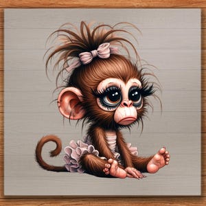Ballerina Monkey Dtf Transfer, Cute Baby Monkey with Bow in Dance Dress, Sweet Animal Dancer Art, Ready to Press Iron-On Tee