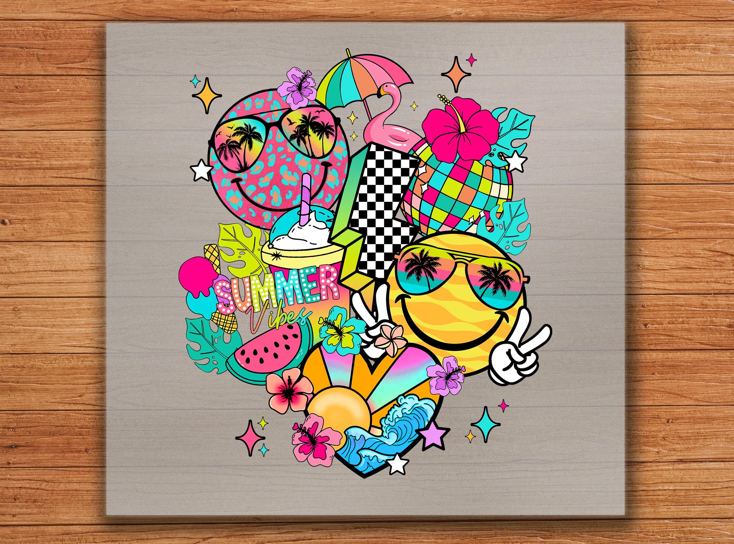 Tropical Smiley DTF Transfer: Neon Summer Beach Design - Etsy