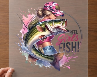 Dtf Transfer | Pink Camo Reel Fish Graphic | Ready Press | Women's Lake Day Anglers Gift Design