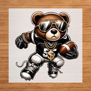 Hip Hop Football Graffiti Bear DTF Transfer, Cartoon Design, Ready to Press, Iron on Decal, DIY Craft, Custom Apparel, Unique DIY Design
