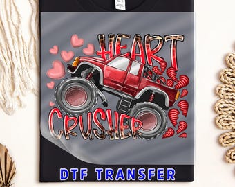 Transfert DTF Heart Crusher Monster Truck : vêtements de Saint-Valentin
