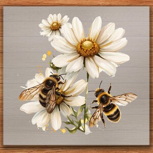 Daisy Bee DTF Transfer, Cute Bees Pollinating Flowers Print, Ready to Press DIY Nature Shirt for Garden and Summer