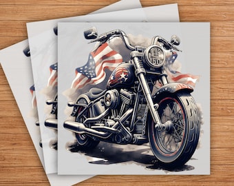 Chopper Motorcycle Harley Davidson American Flag DTF Transfer, Patriotic Biker Design,Ready-to-Press for Motorcyclists, USA Flag Motorcycle