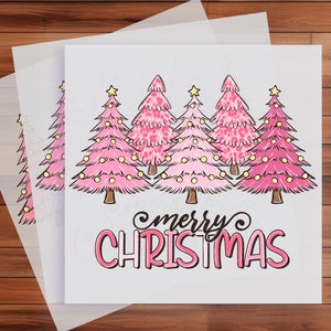 Pink Merry Christmas DTF, Merry Christmas Tree, Christmas Designs, Ready to Press Transfer Direct to Film DTF Transfers, Pink Tree Design