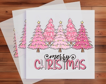 Pink Christmas Tree DTF Transfer, Merry Christmas Design, Ready to Press