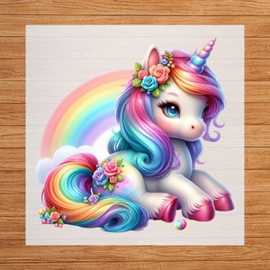 Baby Unicorn Watercolor Clipart DTF Transfer, Enchanting Design for Children’s Apparel, Ready Press, Detailed Fabric Art, Unique DIY Design