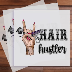 Hair Hustler DTF Transfer, Hair Therapy, Stylist Design, Peace Love Barber & Hair Stylist, Ready to Press Transfer Direct to Film