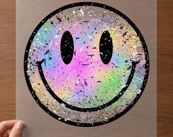 Dtf Transfer, Pastel Smiley Splatter - Ready To Press | Retro Grunge Aesthetic | Longest Side Format