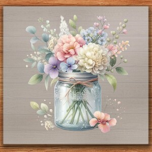Blush Flower Jar DTF Transfer: Romantic Floral Iron-On Design