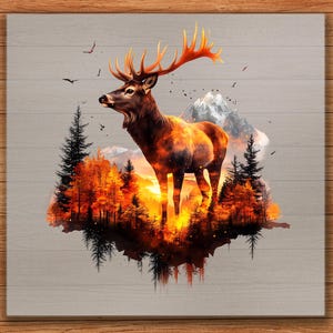 Bright Forest Deer DTF Transfer, Illuminated Antlers and Scenic Nature View, Ready To Press for Outdoor Wildlife Shirt Projects