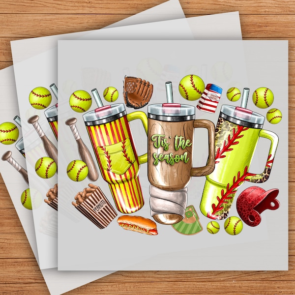 Tis The Season Softball DTF Transfer, Festive Sports Design, Ready-to-Press Graphic for Fan Apparel, Holiday Softball Illustration