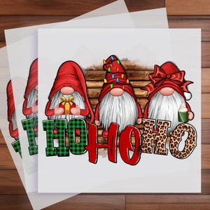Christmas Gnomes Iron-On Transfer - Festive &#39;Ho Ho Ho&#39; T-Shirt Design - Holiday Gnome Apparel Decoration