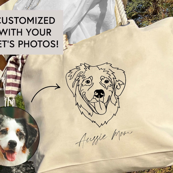 Custom Pet Face Personalized Canvas Draw String Backpack Bag- Hand Drawn Customized Line Art Dog Bag, Dog Tote, Cat Bag, Cat Tote, Pet