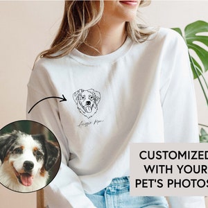 Custom Pet Face Personalized White Sweatshirt - Hand Drawn Customized