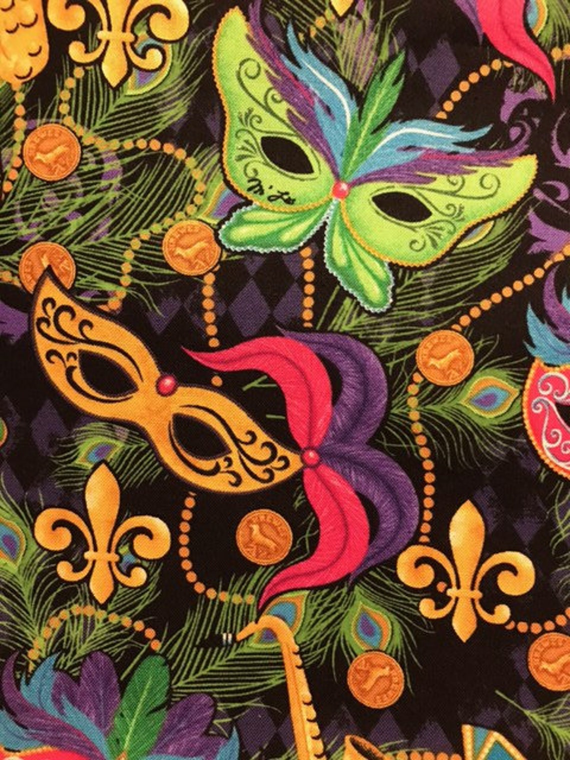 Mardi Gras Masks 100 Cotton Fabric by the 1/2 yard 18 Etsy