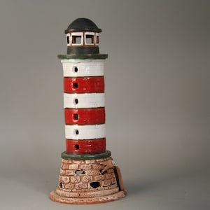 Collectible Handmade Ceramic Lighthouse| Hand Painted Candle Holder Lighthouse| Garden Decoration