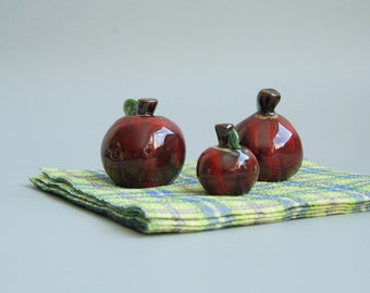 Napkin Holder| Apple Shaped Set of Three| Ceramic Handmade Napkin Weights