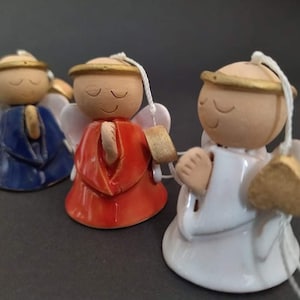 3 Miniature Ceramic Angel Bell Ornament| Christmas Tree Angel Ornament| Year Round Garden Ornament