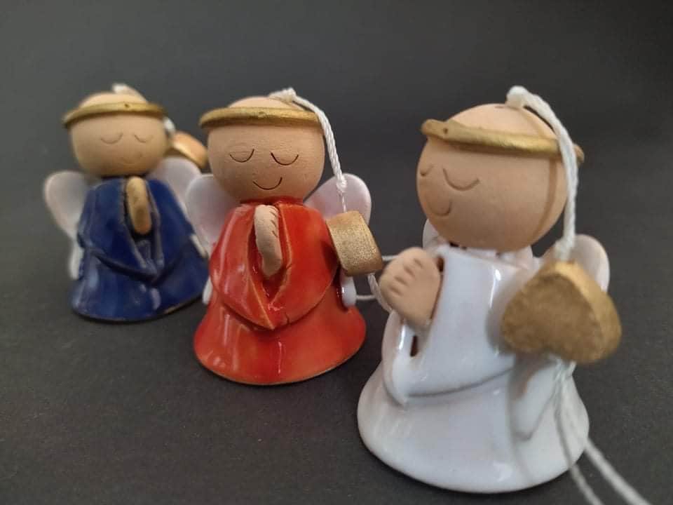 3 Miniature Ceramic Angel Bell Ornament| Christmas Tree Angel Ornament| Year Round Garden Ornament
