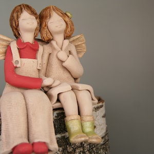 Handmade Collectible Sitting Angels| Handcrafted Angels Couple Figurine|Sitting Angel Statue