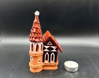 陶器製教会用ティーライトホルダー：コレクター向けミニチュアハウス