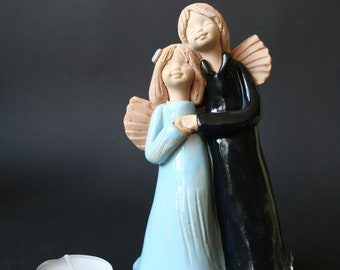 Handmade Collectible Angel Figurine| Ceramic Couple Angels Statue| Handmade Angel in a Couple Figurine