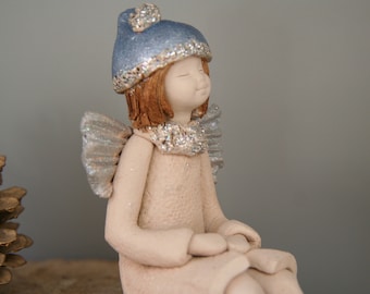 Handmade Collectible Sitting Girl Angel| Handcrafted Angel Figurine|Sitting Angel Statue