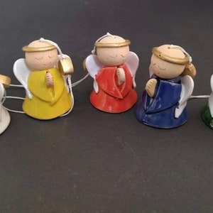 5 Miniature Ceramic Angel Bell Ornament| Christmas Tree Angel Ornament| Year Round Garden Ornament