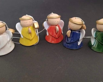 5 Miniature Ceramic Angel Bell Ornament| Christmas Tree Angel Ornament| Year Round Garden Ornament