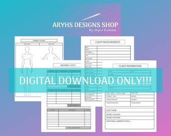 Custom Consultation PDF Pages - Aryhs Designs Shop - Fashion Designer Consultation Pages For Orders/Appointments - Consultations Clients