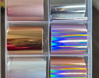 10 PCS Metallic Holographic Nail Foil Box - Nail Art Foil - Nail Art Accessories- Gold Foil - Gold Nail Foil - Silver Nail Foil