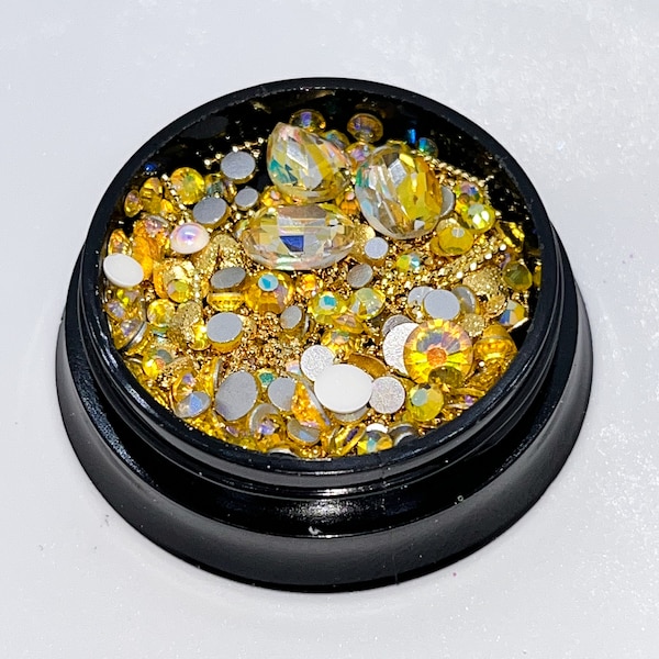 Jewel Pot (Iridescent Gold ) -Flat Back Mixed Nail Art Crystals - 3D Nail Accessories - Nail Art Crystals - Nail Rhinestones