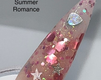 Polvo acrílico Summer Romance, polvo de inmersión, dips, polvo acrílico para uñas, polvo de inmersión para uñas, polvo acrílico con brillantina, polvo acrílico para uñas