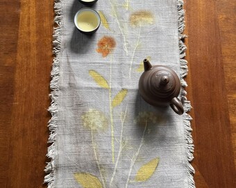 Botanical Dyed Tea Runner- Linen Runner- Natural Dyed Altar Cloth- Chabu