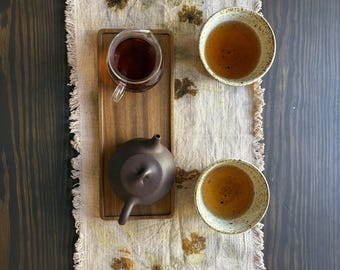 Botanical Dyed Linen Tea Runner – Natural Eucalyptus, Coreopsis Dye