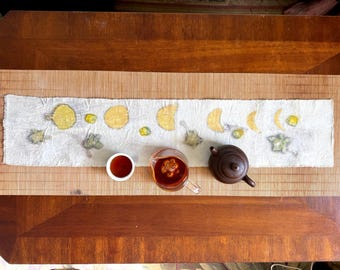 Moon Phase Tea Runner- Altar Cloth- Botanical Dyed Table Runner