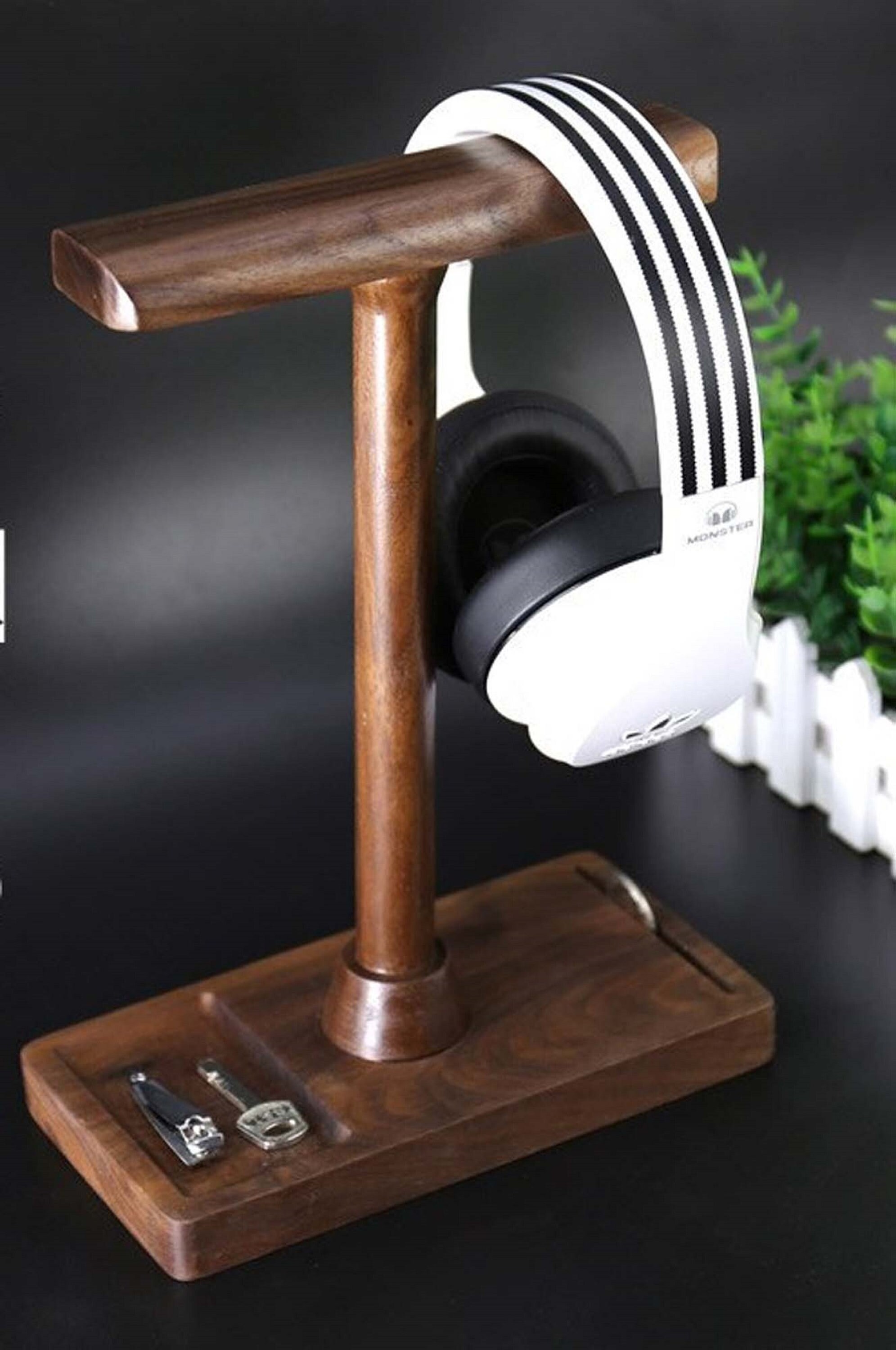 Wooden headphone Stand for Two Headsets Walnut Headphone Etsy