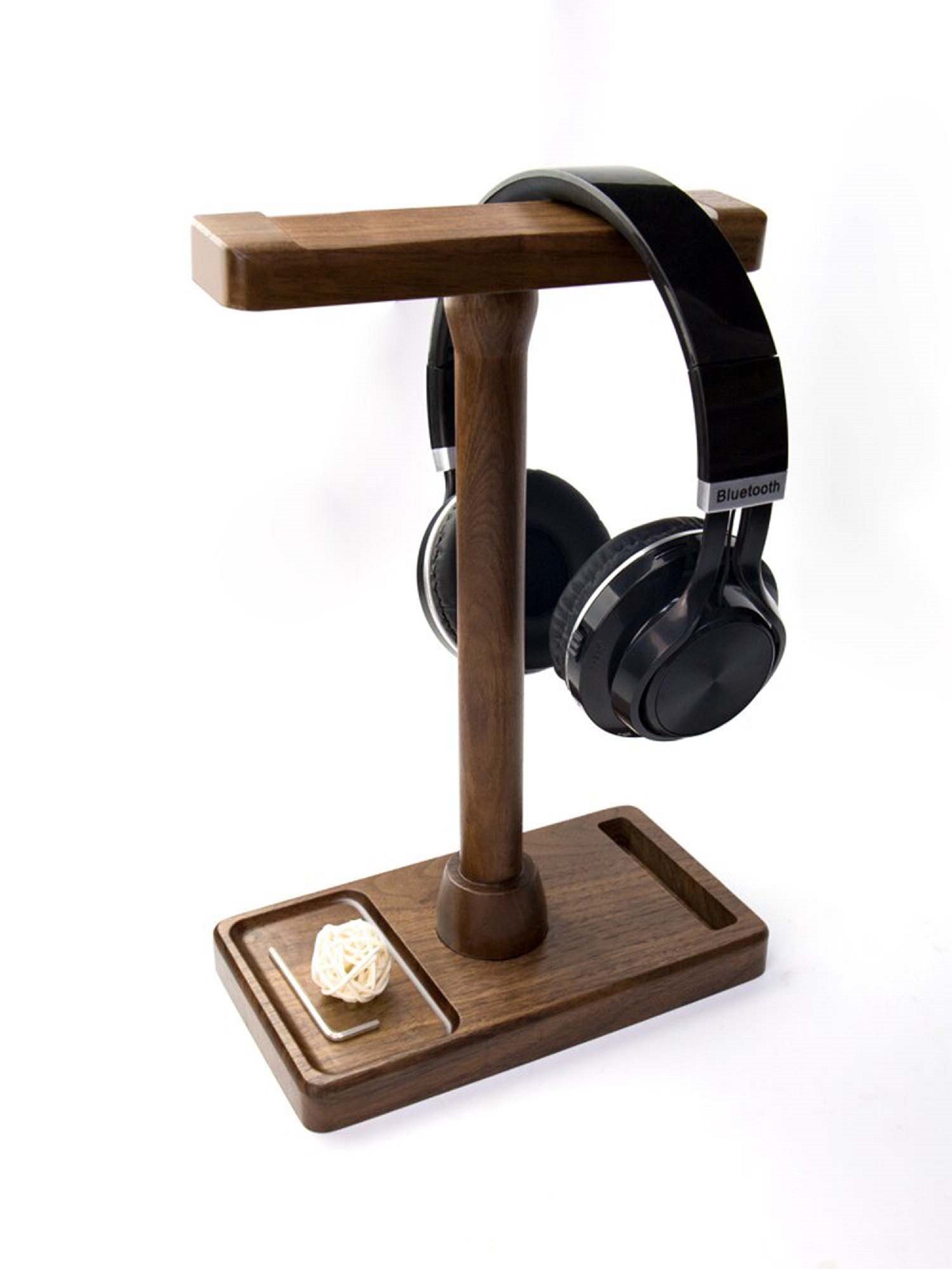 Wooden headphone Stand for Two Headsets Walnut Headphone Etsy