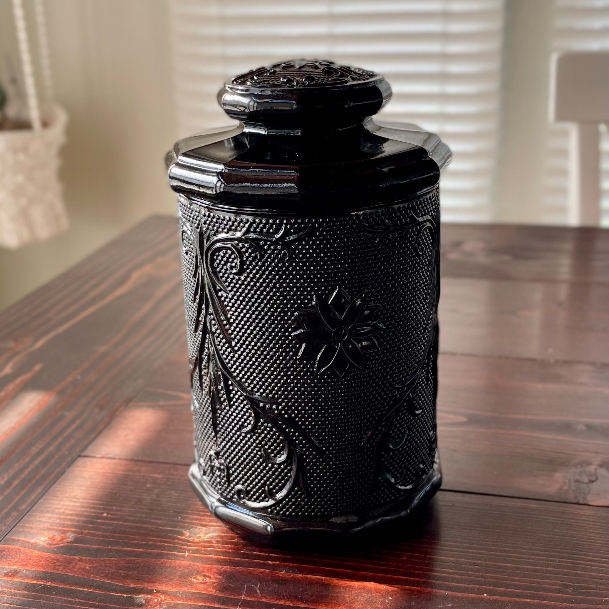 Small Glass Storage Canister with Black Wood Top - Hudson Grace