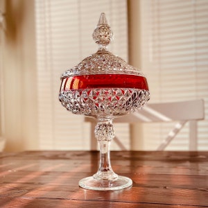 Indiana Glass diamond-point, pedestal compote, candy dish / trinket dish / versatile vintage piece